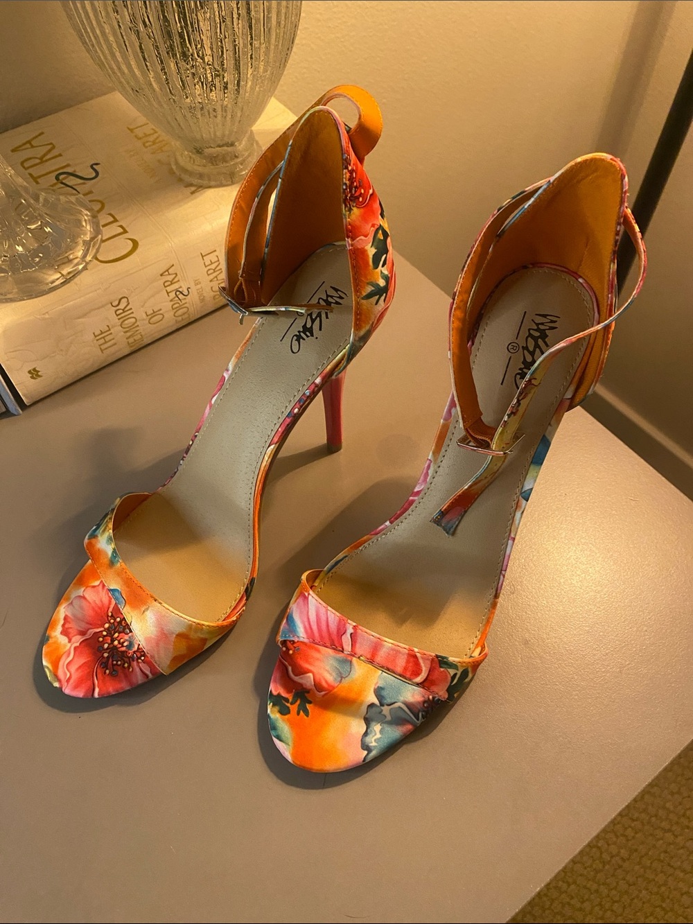 Mossimo Supply Co. Floral Orange Ankle-Strap Heels/NWOT